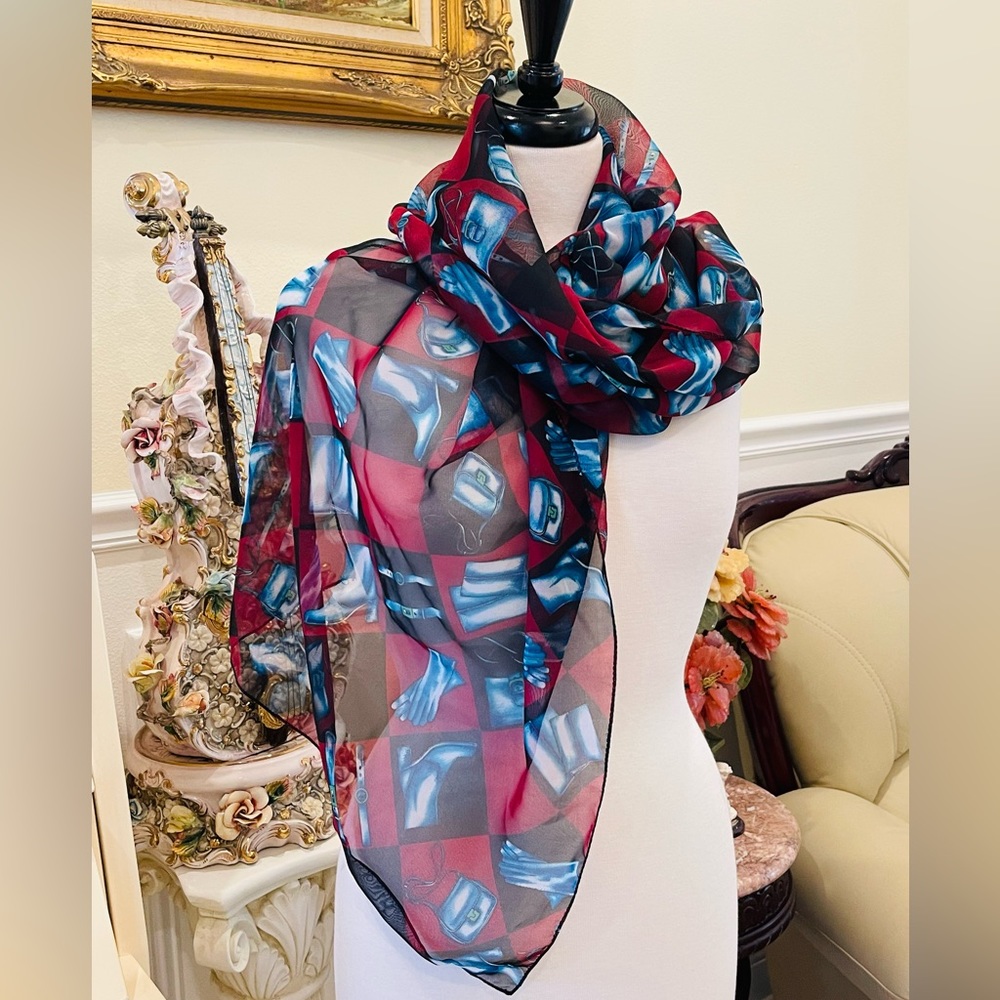 Made In Korea Silk Feel Scarf Fashionista Pattern Gloves Bag  Boots Jewelry 64”L